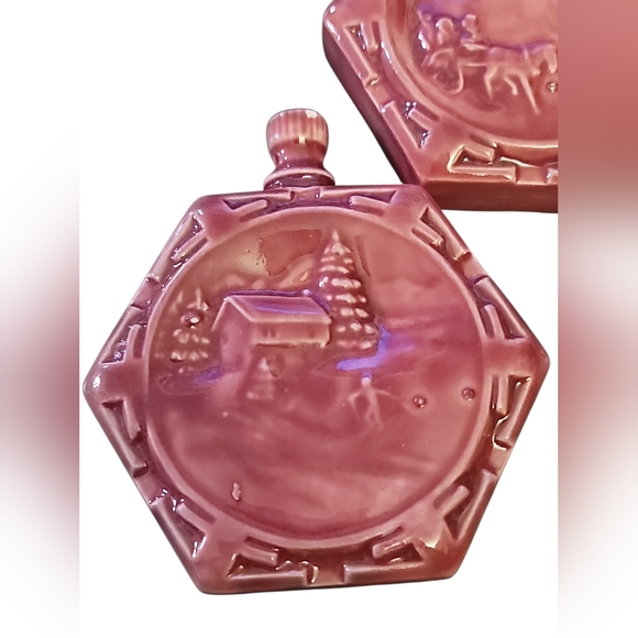 Vintage Duncan Ceramic Red Ornaments Country Winter Scenes Double Sided - Picture 7 of 8